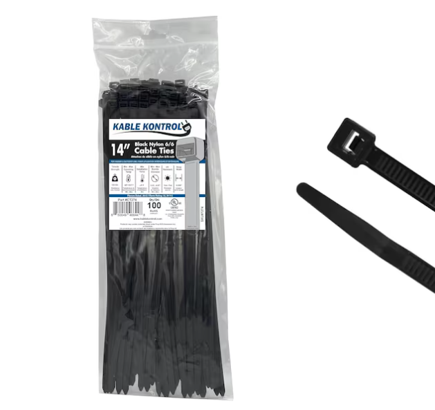 KABLE KONTROL Cable Tie, 24 in L, 6.64 in Max Bundle Dia., Black, Nylon 6/6, 175 lb Strength, 100 PK