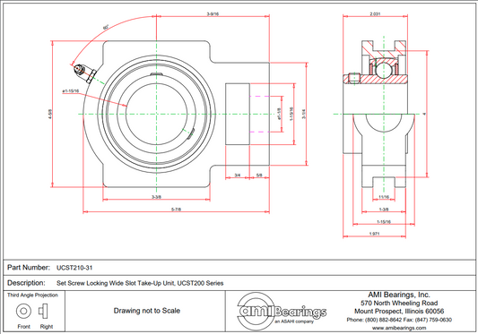 UCST210-31 SINGLE ROW BALL BEARING 1-15/16'' WIDE SET SCREW WIDE SLOT TAKE-UP
