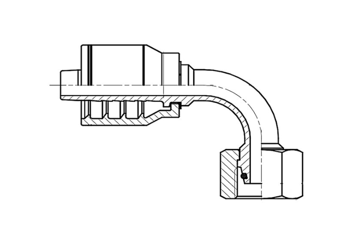 F2-0414-DHFS90 Din Heavy Female With Swivel 90° Bend