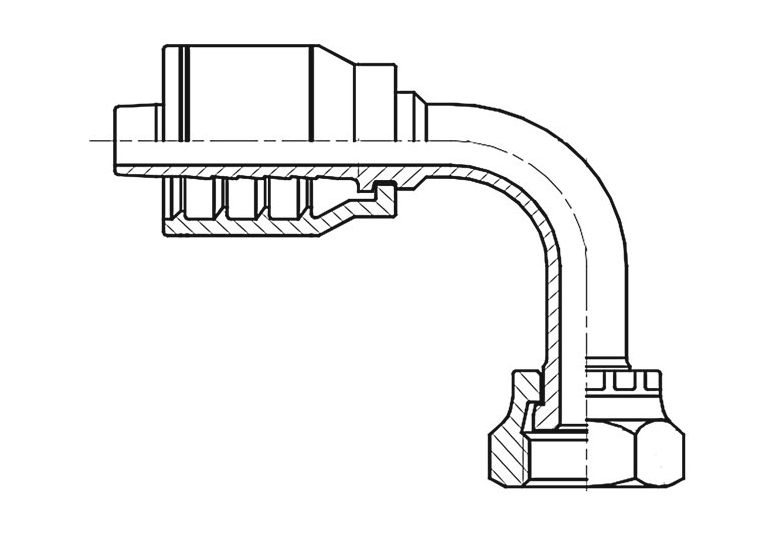 F2-0606-OFS90L O-Ring Boss Female with Swivel and 90° Long Bend