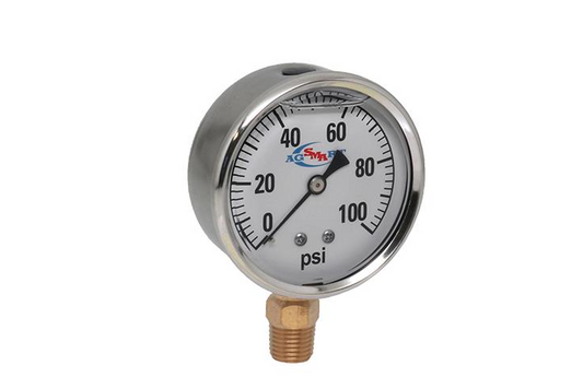 100 PSI LIQUID FILLED STAINLESS STEEL GAUGE 2-1/2" DIAMETER