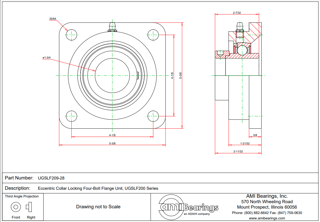 UGSLF209-28 - 1-3/4 ECCENTRIC COLLAR 4-BOLT FLANGE